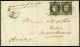 Lettre N°3, Paire Avec Belles Marges OBL Grille + T15 "Beaugency (43)" (Loiret, 1850) Sur Lettre, TB - 1849-1850 Ceres