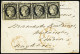 Lettre N°3a 20c Noir Sur Blanc, Bande De 4 Bien Margée Avec Voisins Sur Trois Côtés, Obl. Grille Sur Enveloppe Pour Lond - 1849-1850 Cérès