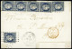 Lettre N°4 25c Bleu, Bande De 4 Et Deux Isolés, Obl. Gros Points Sur Lettre De Pointe à Pitre, GUADELOUPE 1853 Pour Pari - 1849-1850 Ceres
