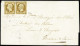 Lettre N°9 En Paire Bien Margée OBL PC 621 Sur Lettre De Carrouges (Loiret) Pour Le Lion D'Angers, TB. Signé Calves - 1852 Louis-Napoleon