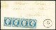 Lettre N°10, Bande De 3 (TB) + N°10 (touché) OBL PC 1142 + T15 "Droué (40)" (Loir-et-Cher, 1853) Sur Lettre - 1852 Louis-Napoleon