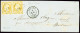 Lettre N°13Aa 10c Jaune-citron En Paire OBL PC 362 + T15 "Belves (23)" (Dordogne 1854) Sur Lettre. TB - 1853-1860 Napoleon III