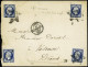 Lettre N°14Aa, 4 Ex. En Rare Disposition Aux 4 Angles Sur Env. De Paris 1856 Pour Valence, B/TB - 1853-1860 Napoléon III.