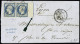 Lettre N°14Ai 20c Bleu En Paire BdF Et Filet D'encadrement Légèrement Touché En Bas à Droite Sur Lettre Locale, Obl. PC  - 1853-1860 Napoléon III.