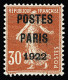 * N°32 30c Rouge "Semeuse" Surchargé "POSTES/PARIS/1922", Neuf *, TB. Signé JF. Brun - Other & Unclassified