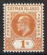 CAYMAN Is...KING EDWARD VII..(1901-10.)...." 1905..".....1/-....SG12.....MULTI - CA......(CAT VAL.£35..).....MH.. - Kaaiman Eilanden