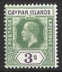 CAYMAN Is...KING GEORGE V..(1910-36..)..." 1912.."......3/-.........SG50...........MH. - Cayman (Isole)