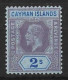 CAYMAN Is...KING GEORGE V..(1910-36..)..." 1912.."......2/-.....SG49..........MH. - Caimán (Islas)