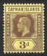 CAYMAN Is...KING GEORGE V...(1910-36..)....." 1912..".....3d ON  LEMON.........SG45b.........MH. - Kaaiman Eilanden