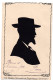 SILHOUETTE OMBRE PORTRAIT HOMME  N.C CLAUSEN COPENHAGUE DANEMARCK - SOUVENIR DE METZ 1907   -  COLLAGE SUR CARTE POSTALE - Scherenschnitt - Silhouette