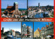 Ansichtskarte Wismar Kirche, Teilansicht, Anlegestelle, Geschäfte 1995 - Wismar