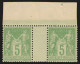 N°102 Paire Bord De Feuille, Sage 5c Vert-jaune, Neuf * Infime Charnière - TB - 1898-1900 Sage (Tipo III)