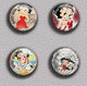 BETTY BOOP ART BADGE BUTTON PIN SET 4 (1inch/25mm Diameter) 35 DIFF - Comics