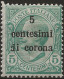 TRTT3L,1919 Terre Redente - Trento E Trieste, Sassone Nr. 3, Francobollo Nuovo Con Traccia Di Linguella */ - Trento & Trieste