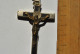 Ancien Grand Pendentif Crucifix Bois Noir Et Metal Kruisbeeld Zwarte Hout En Metaal Reliquaire Chapelet Croix Pectorale - Religion &  Esoterik