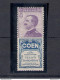 1924 Italia - Regno ,  Pubblicitario N. 10, 50 Cent COEN Violetto E Azzurro , MN - Pubblicitari