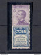 1924 Italia - Regno ,  Pubblicitario N. 10, 50 Cent COEN Violetto E Azzurro , MN - Publicité