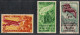 French India 1949 Bas-relief Figure Of Goddess, Wing And Temple And Bird Over Palms Air Post 3V MNH (Fair Condition) - Neufs