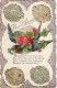 80 -CARTE BONNE ANNEE.DECOUPIS GAUFFRE OISEAU FLEURS.DECOUPIS PORTE BONHEUR GAUFFRES PAILLETTES . TBE . SCAN RECTO VERSO - Mechanical