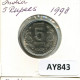 5 RUPEES 1998 INDIA Moneda #AY843.E.A - Inde