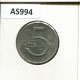 5 KORUN 1990 CHECOSLOVAQUIA CZECHOESLOVAQUIA SLOVAKIA Moneda #AS994.E.A - Tschechoslowakei