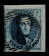 COB 11Aa, Bleu Fonce, 4 Larges Marges, Obliteration Centrale Aureolee, Bord De Feuille Superieur Droit, Superbe - 1849 Hombreras