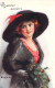 ILLUSTRATEUR - C Barber - Femme Au Chapeau Noir Et Ruban Rouge Avec Du Houx - Bonne Année - Carte Postale Ancienne - Barber, Court