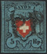 SCHWEIZ BUNDESPOST 7IIDDII O, 1850, 5 Rp. Schwarz/zinnoberrot Auf Blau, Ohne Kreuzeinfassung, Doppelter Rotdruck Des Wap - 1843-1852 Federale & Kantonnale Postzegels