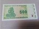 Billete Zimbabwe, 500 Dólares, Año 2009, Serie AA, Nº Bajisimo, UNC - Simbabwe