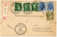 BELGIQUE - COB 285X2+337+340X3  SIMPLE CERCLE POTTES SUR CARTE POSTALE COMMERCIALE RECOMMANDEE, 1935 - Storia Postale