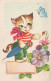 GATO GATITO Animales Vintage Tarjeta Postal CPA #PKE757.A - Chats