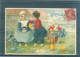 2 Cartes - Relief - Gaufrée - Embossed - Prage - Enfants Et Poussins - Ostern