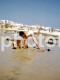 2 SLIDES SET 1974 BOY GIRL DOG PLAYING BEACH PORTUGAL  AMATEUR 35mm DIAPOSITIVE SLIDE Not PHOTO No FOTO NB3970 - Diapositives