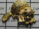 1920 Pin's Pins / Beau Et Rare / ANIMAUX / METAL JAUNE ET EMAIL VERT CASTOR EN TRAIN DE RONGER - Animaux