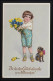 AK HWB 21340 Kind Blumen Strauß Chihuahua Schleife Namenstag NEERSEN 12.7.1939 - Autres & Non Classés