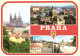 PRAGUE, MULTIPLE VIEWS, ARCHITECTURE, CARS, EMBLEM, BRIDGE, PALACE, TOWER, CZECH REPUBLIC, POSTCARD - Tsjechië
