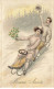 VOEUX #MK53582 BONNE ANNEE UN HOMME ET UNE FEMME SUR UNE LUGE - New Year