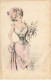 ILLUSTRATEURS AF#DC661 FEMME CARTE TYPE VIENNE EN ROBE AVEC DES FLEURS A LA MAIN - 1900-1949