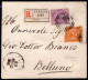 1896 20 DIC  C.50+20 SASS.42+39 "EFFIGIE DI UMBERTO I"USATO SU RACCOMANDATA  DA  FELTRE X BELLUNO  MOLTO BELLA CV 156+++ - Poststempel