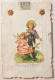 CPA Fantaisie Encadrement Gaufré Voyagé 1907 * Sur Fond Satiné, Couple Enfants Colombe En Chromo Souvenir D'Amitié - Autres & Non Classés