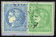 Obl. 42B + 45 - 5c. Vert-jaune, Report 2 + 20c. Bleu. Déf. Obl. S/petit Fragment PC 1344. B. - 1870 Bordeaux Printing