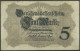 Dt. Reich 5 Mark 1914, DEU-54b Serie H, Gebraucht (K1524) - 5 Mark