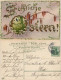 Glückwunsch Grußkarte Ostern Mit Vogel-Häuschen 1907 Goldrand/Prägekarte - Ostern