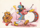 Disney - Mickey Mouse W Drums & Pluto Old Postcard 1965 - Autres & Non Classés