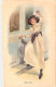 Illustrateur - Good Bye - Femme Qui Monte Dans Un Train En Saluant Du Mouchoir - Carte Postale Ancienne - Vallet, L.