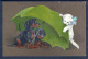 19022 2 Chiens Teckel (Dachshund) Sous En Parapluie  Nargués Par Un Petit Chats Blanc (MB) - Dogs
