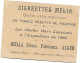 CIGARETTES MELIA -   MARTIL   - Tirage C N° 1 - Melia