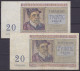 Belgique - Lot De 2 Billets De Banque De 20 Francs 1956 - Autres & Non Classés