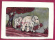 + éléphants Transportant Des Morceaux De Tronc 2scans Impression Sur Tissu Contour Carte Papier 2 Volets Dans L'état - Elefanti