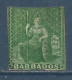 BARBADE , Colonie Britannique , 1/2 P. , 1857 , N° YT 4 , Côte Y & T En 1989 : 1100.00 Frs Soit 167.69 €  , µ - Barbados (...-1966)